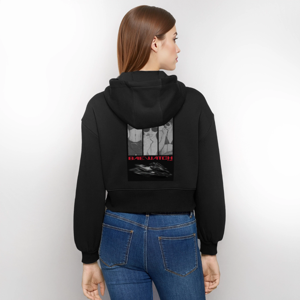 Frauen Oversized Cropped Kapuzenjacke - Schwarz