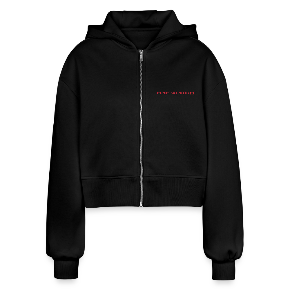 Frauen Oversized Cropped Kapuzenjacke - Schwarz