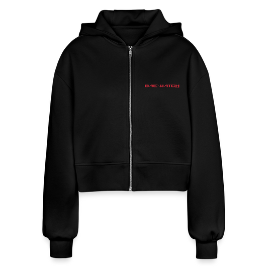 Frauen Oversized Cropped Kapuzenjacke - Schwarz