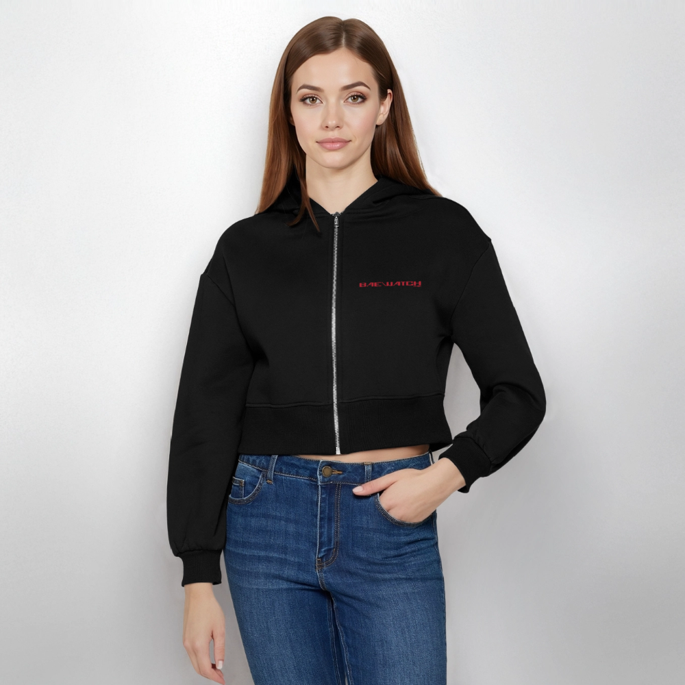 Frauen Oversized Cropped Kapuzenjacke - Schwarz
